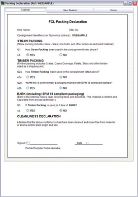 Customs declaration australia